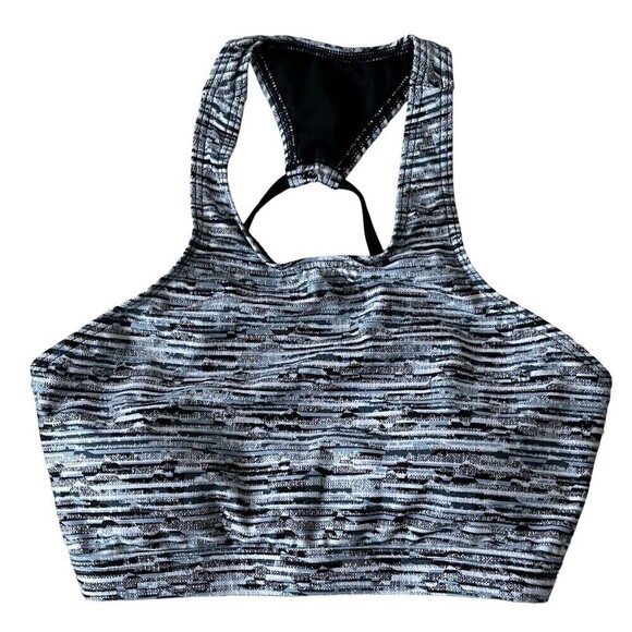 TYR Sports Bra Swim Top Tie Open Back Gray Blue Black Marled Size Small SAMPLE - Picture 9 of 9